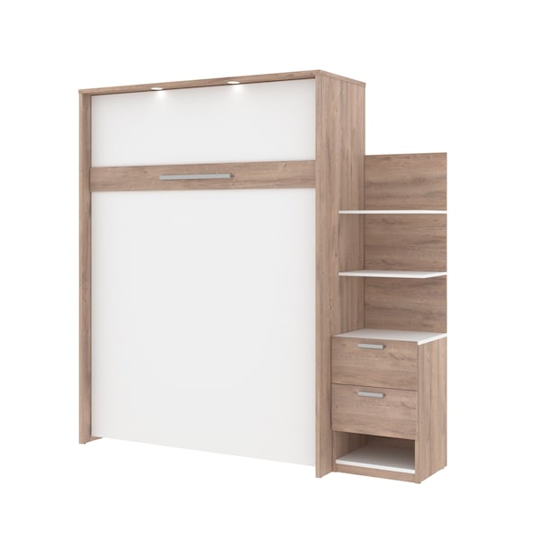 Cielo Queen Murphy Bed with Floating Shelves (85W), Rustic Brown & White